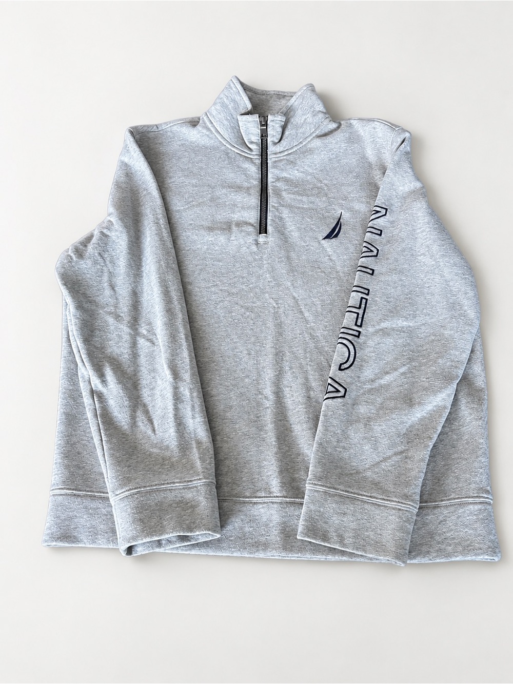 Nautica Light Gray Half-Zip Sweatshirt with Navy Logo
